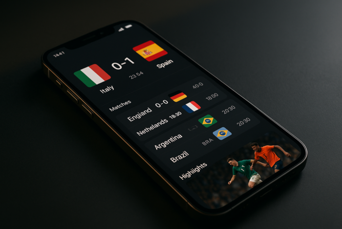 iPhone mostrando una app deportiva con calendario y selecciones del Mundial 2026