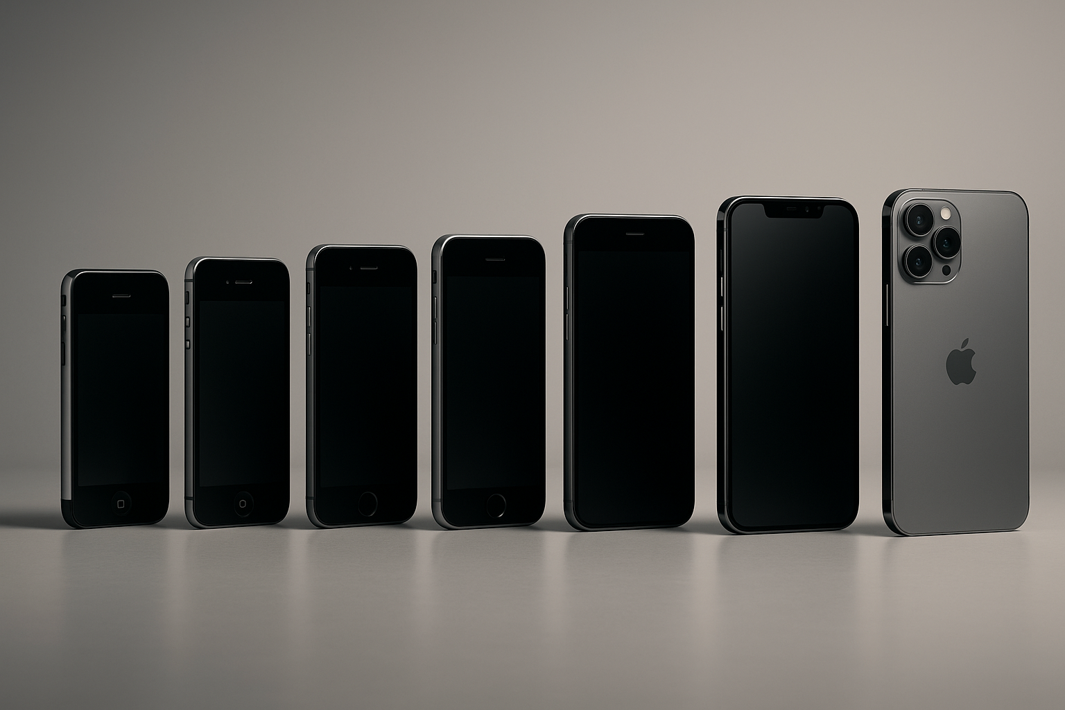 Línea temporal visual de la evolución del iPhone con varios modelos premium